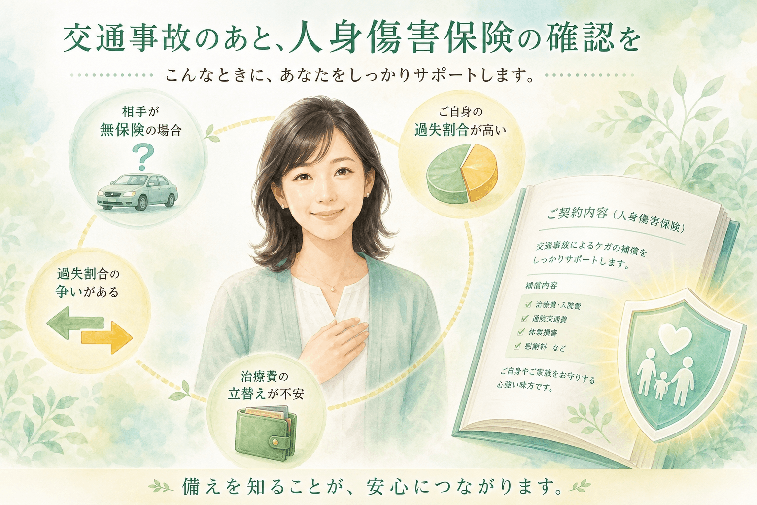 交通事故で人身傷害保険の確認が必要な場面をまとめた図解
