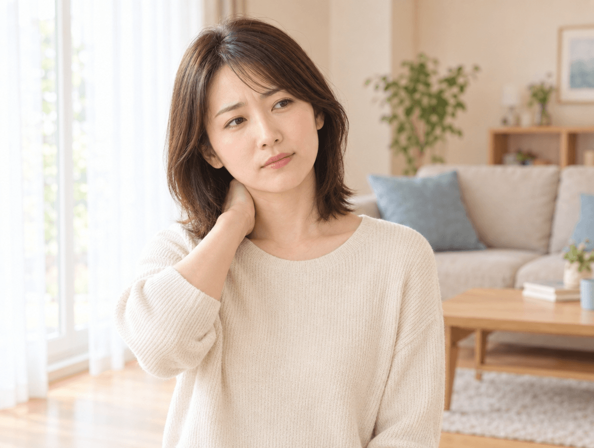 交通事故のあとに首の痛みが気になり、整骨院への通院を考えている30代の女性